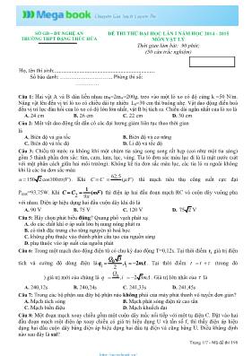 Đề thi thử đại học lần I năm học 2014 - 2015 môn vật lý thời gian làm bài 90 phút